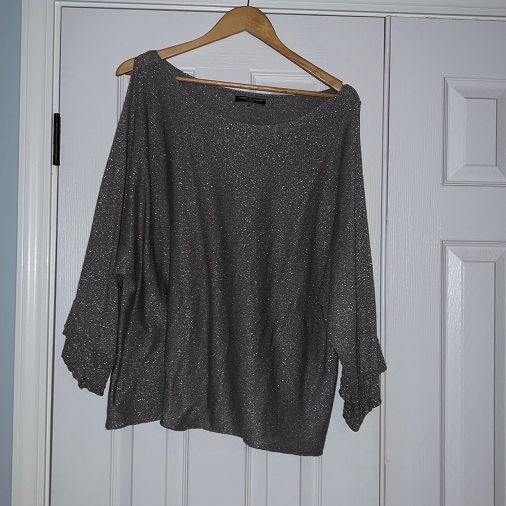 Kimono sleeve sparkly sweater silver